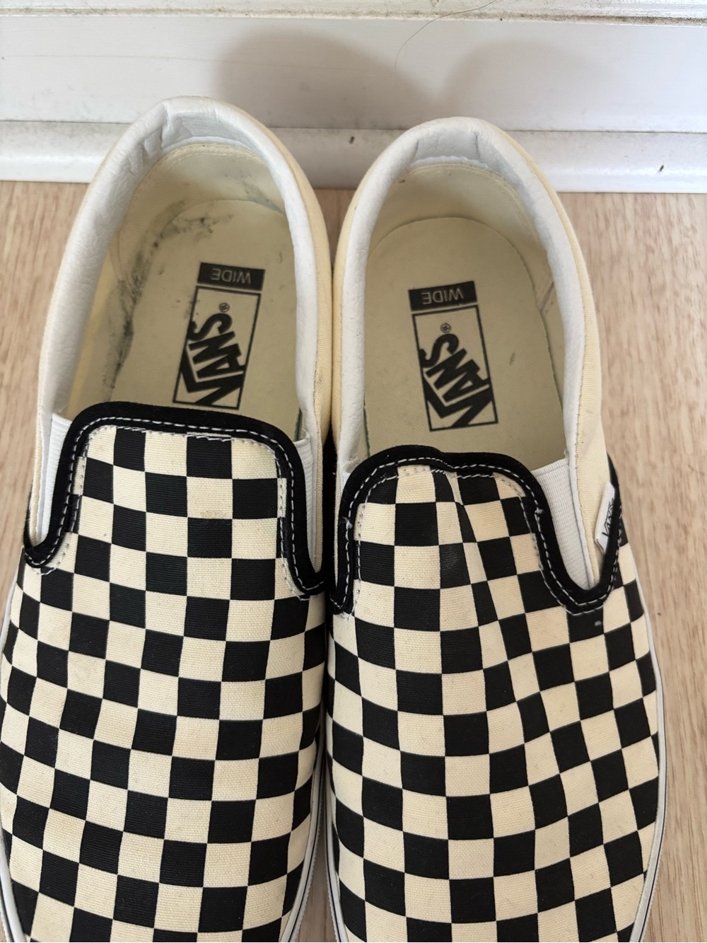 Vans Unisex Wide Classic Slip-On Checkerboard Sneakers - Black/White - Picture 2 of 6